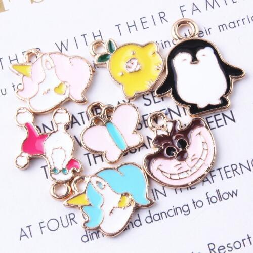 Cute Cartoon Penguin Poodle Unicorn Drop Oil Enamel Charm Alloy Jewelry Pendant for Women DIY fit Bracelet Necklace Accessories