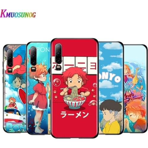 Cute Anime ponyo Silicone Cover For Huawei P40 P30 P20 Pro P10 P9 P8 Lite E Plus 2019 2017 5G Black Soft Phone Case