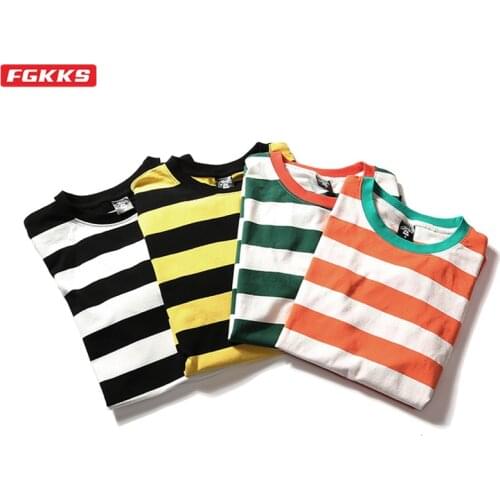 FGKKS Men T Shirts Stripe Print High Quality Mens Brand Casual Short Sleeve Top Oversize Harajuku Male T-Shirt