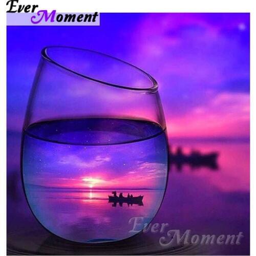 Ever Moment DIY Diamond Painting Water Cup Scenery Diamond Mosaic Full Square Drills Rhinestone Artwork Home Decoration ASF1233