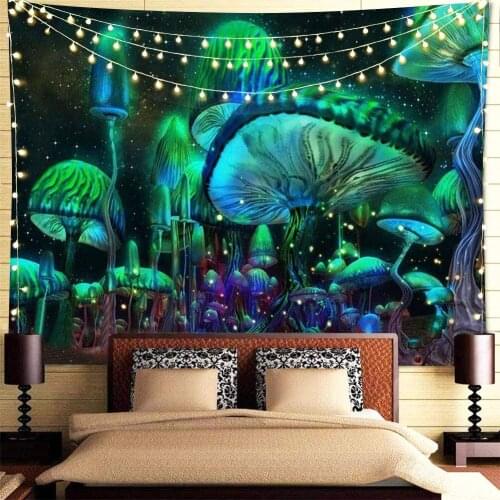 SepYue Mushroom Castle Wall Hanging Tapestry Nature Art Starry Sky Galaxy Psychedelic Carpet Magical Forest Tree Tapestries