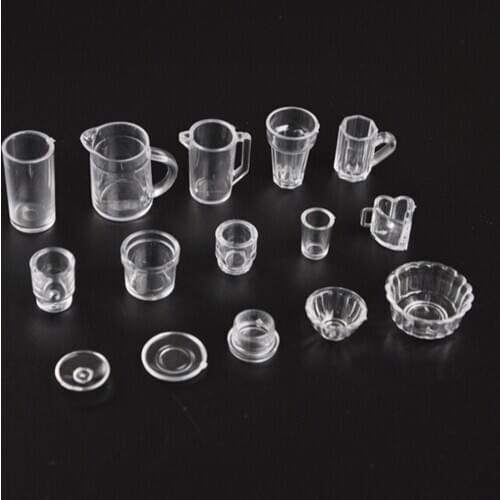 New 15PCS/set Kawaii Mini Plastic Doll House Miniatures Tableware Drink Wine Bottles Goblets Beer Plates Doll House Cup Set