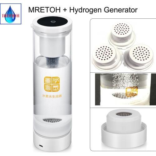 Portable Improve Immunity MRETOH Rechargeable Rich Hydrogen Water Generator ORP H2 DuPont Membrane Electrolysis Glass Cup 500ml