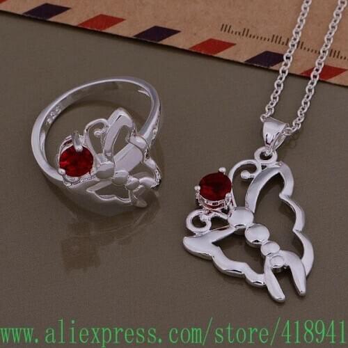 Silver Plated Jewelry Sets Ring 538 + Necklace 865 /emgandna bniakepa AS420