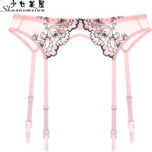European and American garter belt suit sex appeal provocative feeling lace perspective temptation non-slip concord pink female