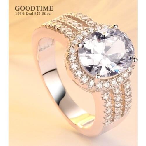 Luxury Ring For Women Pure 925 Sterling Silver Round Zircon Wedding Engagement Ring Jewelry Accessories Gift For Girl Party