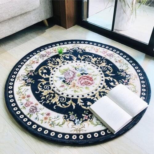 Pastoral Style Navy Blue Carpet Rug Round For Home Living Room Bed Room Sofa Coffee Table Floor Mat Study Cloakroom Rug Persian