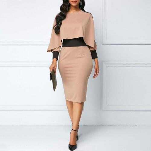 Two Piece Dress Casual Slim Split Office Long Bodycon Dresse Elegant Vintage Sexy Patchwork Long Pencil Dress Plus Size 5XL 2021