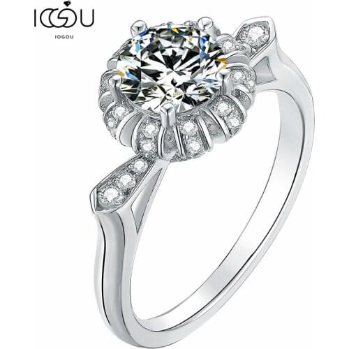 IOGOU 1CT Moissanite 925 Sterling Silver Ring For women Luxury ring for Engagement Anniversary Bridal Gifts jewelry