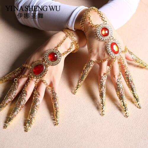Belly Dance Finger 1 Pair India Nail Sleeve Dance Thousand-hand Bodhisattva Bracelet Gold Long Nails Dance Accessories Adult Kid