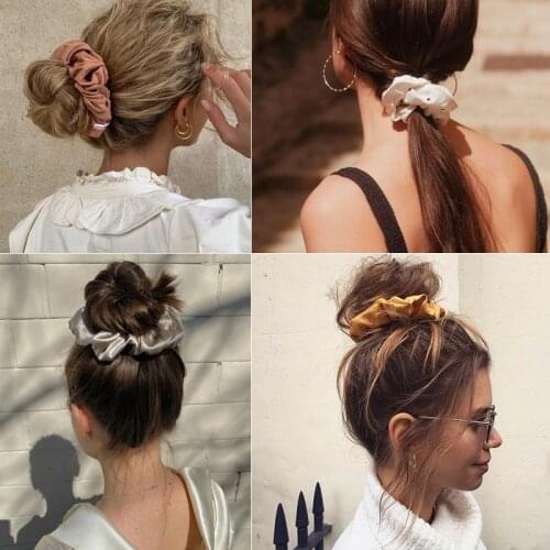 1PC Satin Silk Solid Color Scrunchies Elastic Hair Bands 2021 New Women Girls Hair Accessories Ponytail Holder Hair Ties Rope