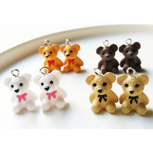 10pcs Lovely 3D Bear Resin Charms Pendant Findings Diy For Jewelry Making Small Bear Keychain Necklace Crafts Handmade Accessory