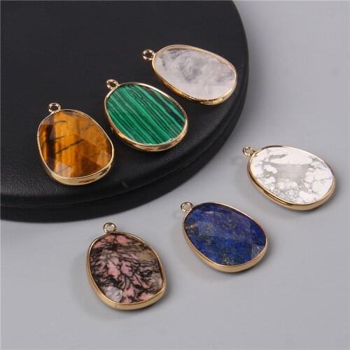 2pcs Faceted Natural Tiger Eye Clear White Quartz Rhodonite Stone Minerals Chips Pendants Charm For Diy Necklace Earring 16x24MM