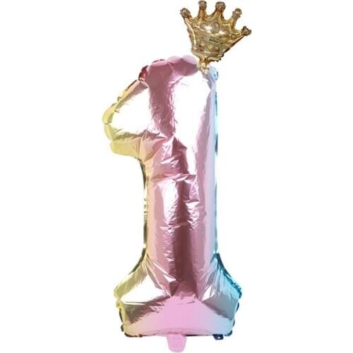 30 Inch Gradually Changing Color Crown Number Resuable Aluminum Balloon Birthday Christmas Decoration