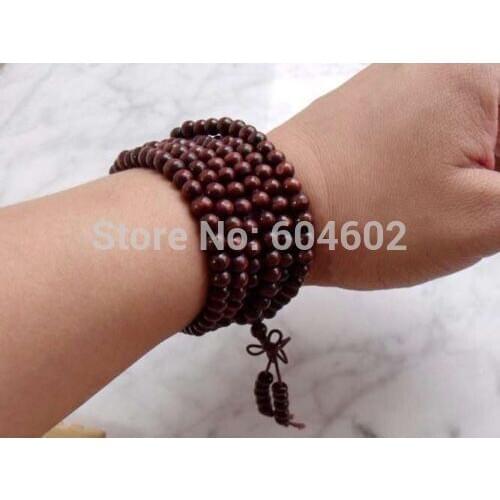 6mm Tibetan Buddhism 216 Red wood Mala Necklace