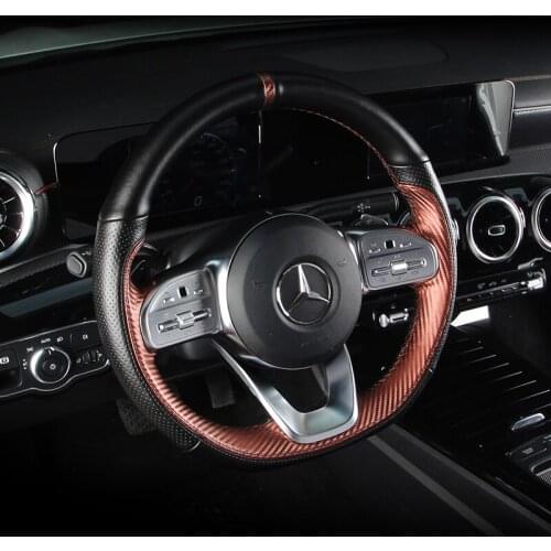 Car Goods DIY Leather Carbon fiber grain Car Steering Wheel Cover for Mercedes Benz A200LC E A180L Series Accessories