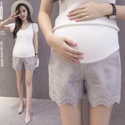 White Summer Maternity Shorts Elastic Waist Belly Shorts for Pregnant Women Fashion Black Lace Pregnancy Short Pants