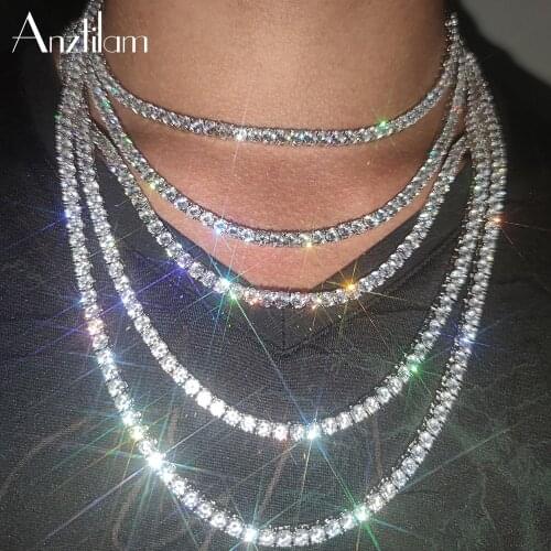 1 Row 4mm 5mm 6mm Tennis Chain Bling Zirconia Necklace Gold Color Coppe Link Tennis Choker 16 inch-24inch Hip Hop Jewelry