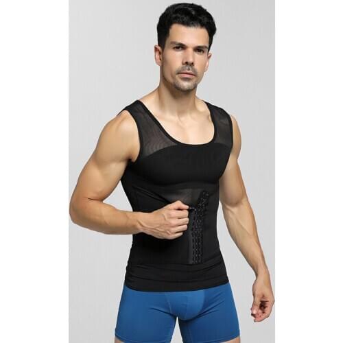 Black/White Men Fitness Slimming Belt Vest Waist Trainer Cincher Corset Lose Weight Sleeveless Posture Corrector Shaper Belt Top