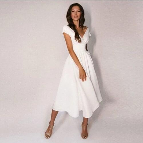 Elegant Dress Women Short Sleeve Sexy V-neck Party Dresses Lady White Spring Summer Long Dress Off Shoulder