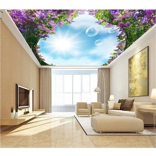 Custom Living Room Hotel Ceiling Photo Wallpaper Mural Modern Fashion Elegant Wisteria Flower Ceiling 3d wallpaper Beibehang