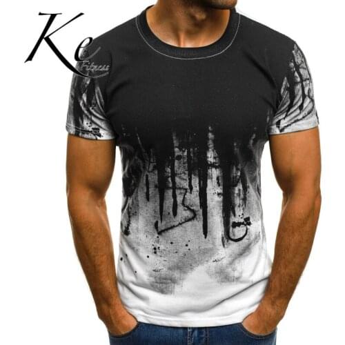 KE mens fashion sports and fitness printed short-sleeved T-shirt summer personality T-shirt men