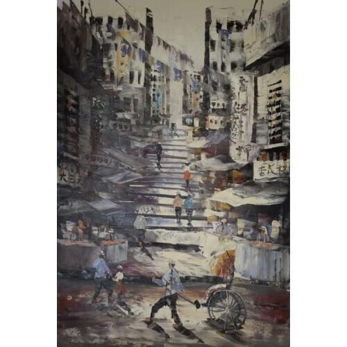 Streetscape of Hong Kong At Early Twenty Century Hand Painted Canvas Oil Painting Art Modern Picture Huge Picture Painting
