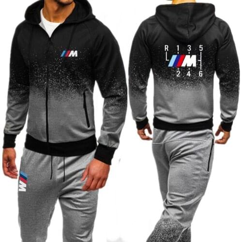 Men Sets zipper hoodies pants hooded tracksuit Motorsport Shifter M Power print male sweatsuit mens sporting suits Autumn