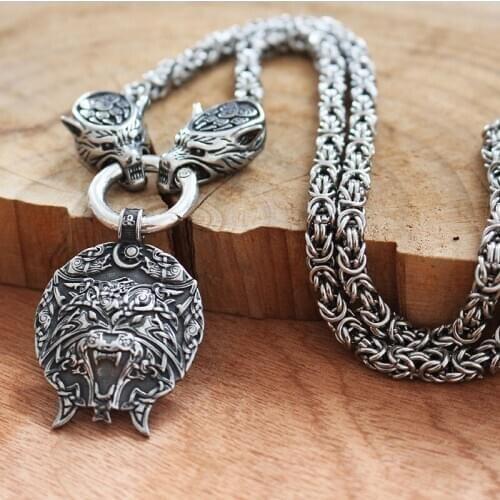 Men necklace viking wolf head with celt wolf head necklace stainless steel pendant norse talisman ethnic jewelry