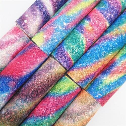 Onefly Wholesales Dropshipping Leather Supplier Rainbow Glitter Faux Vinyl Leather Fabric Soft Backing For Bow DIY FZ163