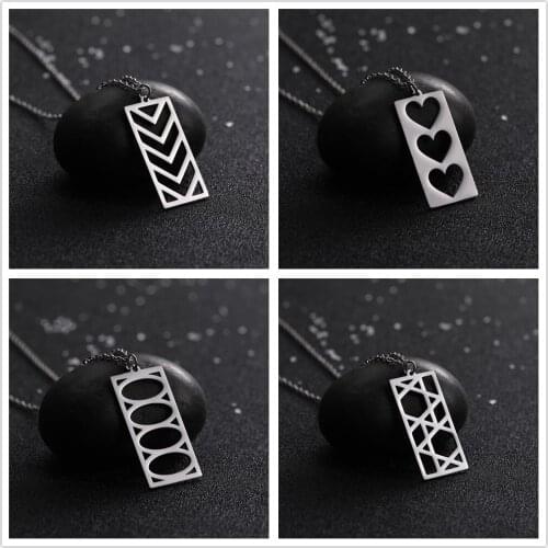 Skyrim Geometrical Heart Rectangle Pendant Necklaces Stainless Steel Choker Statement Necklace Jewelry for Women