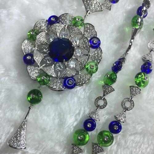 Pure 925 Sterling Silver Jewelry For Women Banquet Pendant Crystal Necklace Tassel Bead Necklace Fine Custom Jewelry