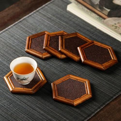 Coaster Tea Utensils Tea Ceremony at Home Tea Cup Tea Mat Bamboo Tea Tray Set Bamboo Woven Bamboo Kung Fu Tea Coaster