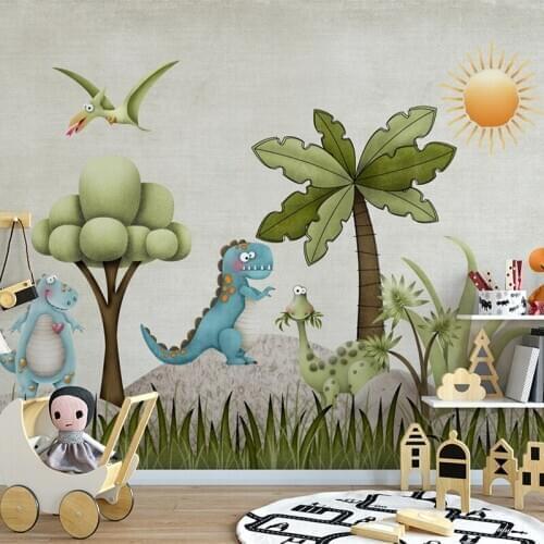 Custom Photo Wallpaper 3D Cartoon Dinosaur Tree Fresco Childrens Bedroom Background Wall Papers Mural Papel De Parede Infantil
