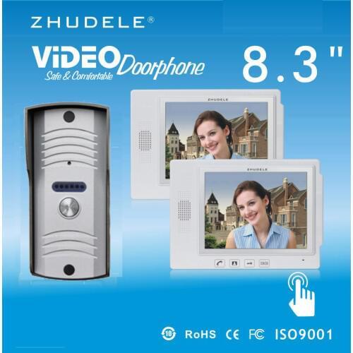ZHUDELE Luxury 8.3"Display Wired Video Door Phone Touch Key Doorbell&IR 700TVL HD Home Security CCD Camera 1V2 Security Intercom