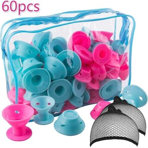 60pcs Soft Silicone Hair Curler Rubber Magic Hair Care Rollers Twist Hair No Heat No Clip Hair Curling Styling DIY Tool