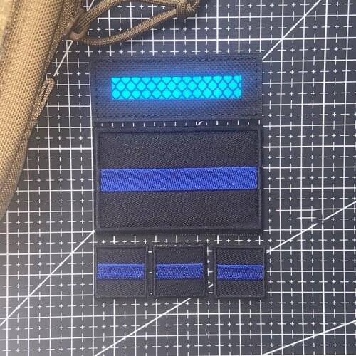 Blue Line Stripe Embroidery Reflective Patch Tactical Nylon Military Badges Stickers For Backpack Hat Clothes Jacket Applique