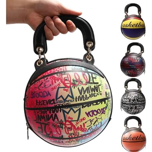 Womens Bag Pressing Die Fixed Form Cool Painted Graffiti Basketball Bags Chain Small Round Bag Fashion Female Handbag