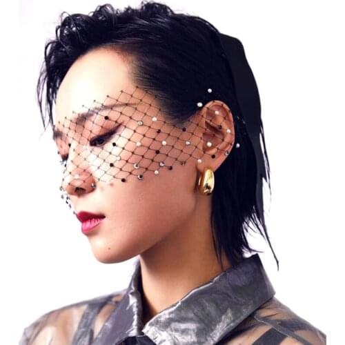 Wedding Hair Accessories Sexy Black Face Veil for Bridal Crystal Beaded Tiara Headwear Birdcage Veils Novia Hair Accessories