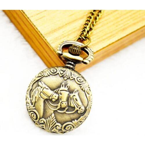 Vintage Bronze Horses Pocket Watch Necklace, 10pcs/lot, Free shipping gift watches
