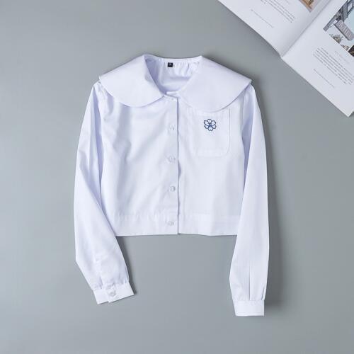 Japanese Student School Uniforms Long Sleeve Cute White Shirt For Girls Pocket Embroidery School Dress Jk Sailor Suit Top Women