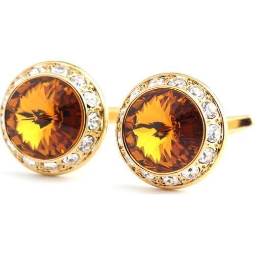 Luxury Crystal Cufflinks For Men Shirt Cuff Buttons High Quality Round Gold Color Cufflink Brand Jewelry Wedding Gift