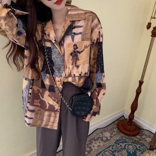 Blouses Women Loose Printed Chiffon Trendy Leisure Korean Style Female Vintage Single-breasted New Autumn Streetwear All-match