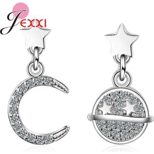 Star Moon Asymmetrical Earrings Woman Fashion Rhinestone Earth Moon Earrings For Women Wedding Jewelry New Orecchini Donna