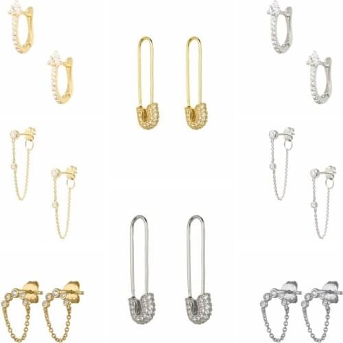 BOAKO 925 Sterling Silver Piercing Earrings For Woman U Shape Fashion Earrings Dangle Diamond Korean Luxury Jewelry Zircon #8.7