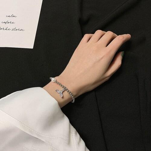 Delicate Fishtail Charm Pendant Bead Bracelet for Women Cubic Zircon Mermaid Tail Silver Color Bracelet Jewelry