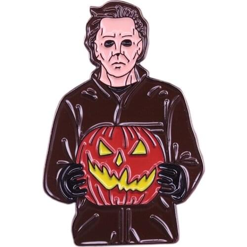 Myers Badge murder mask Jack-o-lantern Enamel Pin 70s creepy movie jewelry perfect Horoor Halloween Decor