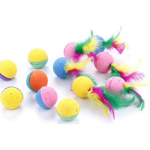 1 Pcs Colorful Sponge Balls Cats Toys with Feathers Kitten Interactive Toys CLH@8