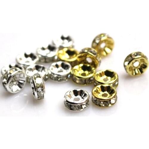 100PCS/Lot 8mm DIY Jewelry Making Silver Plated Rhinestone Gasket Spacer Beads Charms Small Hole for Bracelet Necklace Accessory