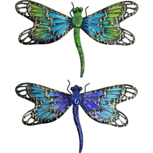 Metal Dragonfly Wall Artwork for Garden Decoration Miniaturas Animal Outdoor Statues and Sculptures for Yard Decoration
